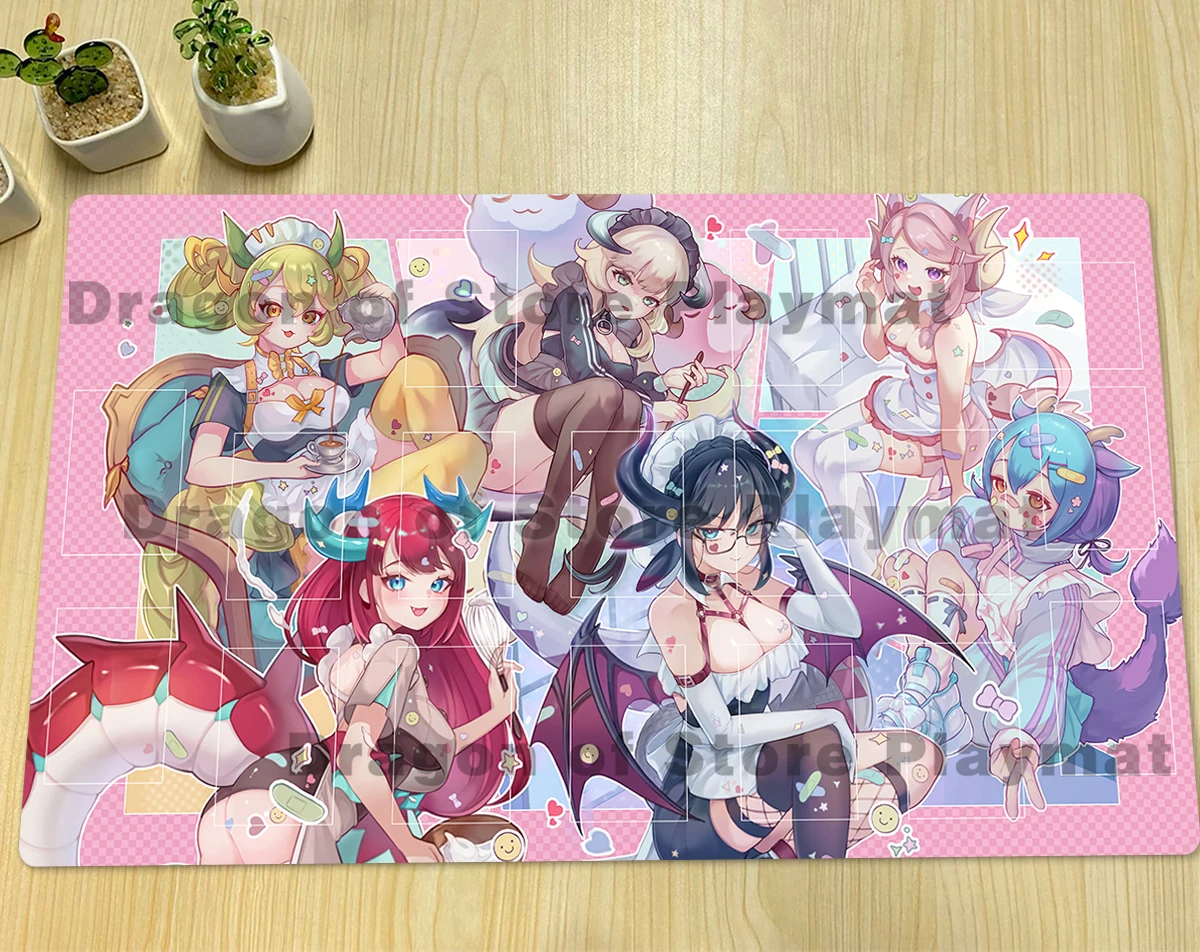 YuGiOh House Dragonmaid Play Mat Chamber Dragonmaid TCG CCG Pad Kitchen Dragonmaid Trading Card Game Mat Rubber Mousepad Bag