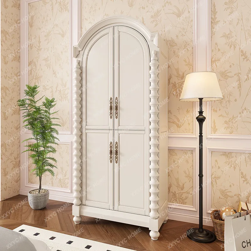 XX style, cream style all solid wood, simple household small apartment bedroom wardrobe