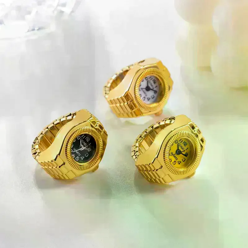 Trendy Square Dial Quartz Watches Ring for Women Men Couples Adjustable Creative Punk Accessory for Night Out Events