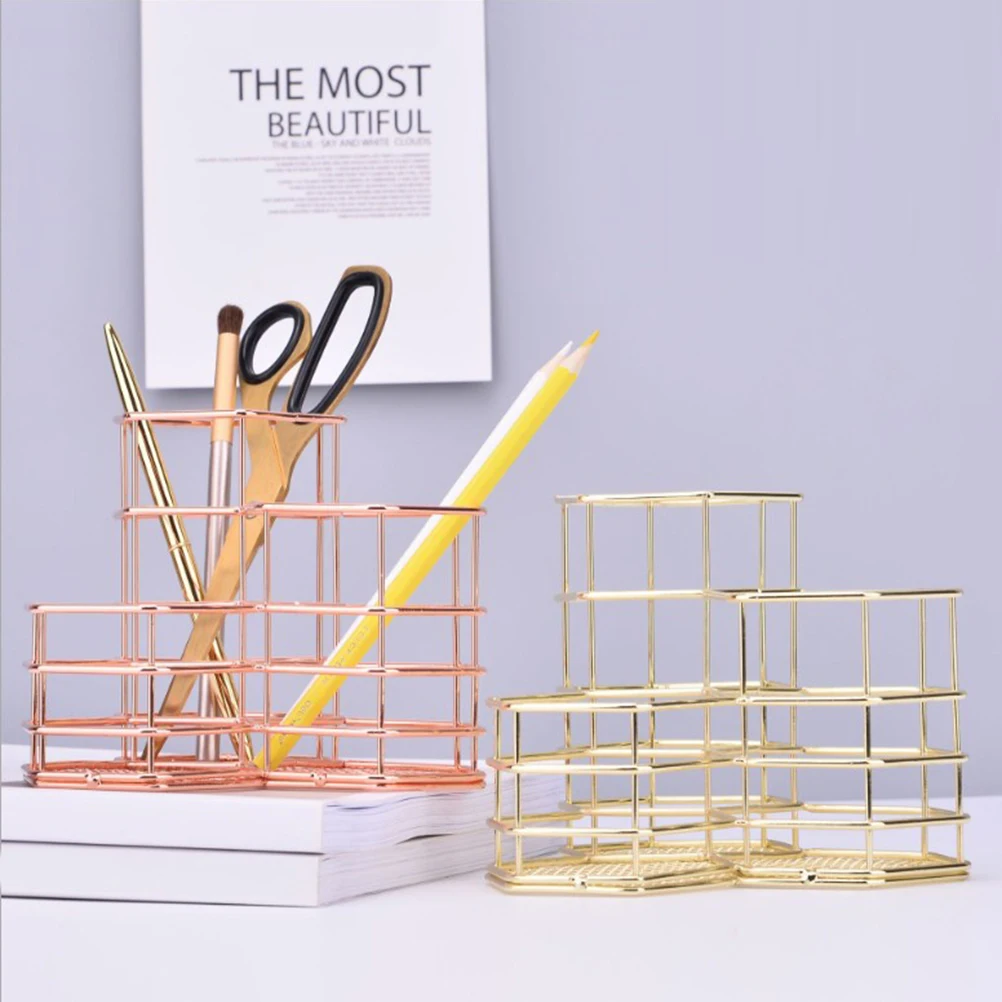 

Iron Pen Holder Modern Desk Organizer Stylish Stationery Container Brush Makeup Storage Elegant Pencil Cup