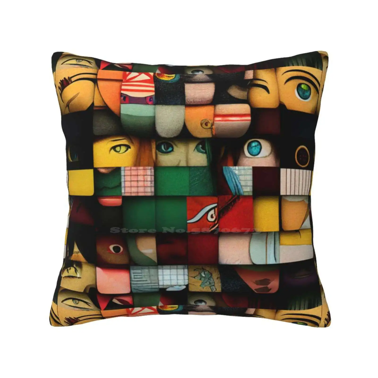 Anime Style Eye Collage Throw Cushion Pillow Cover Anime Style Collage Texture Pattern