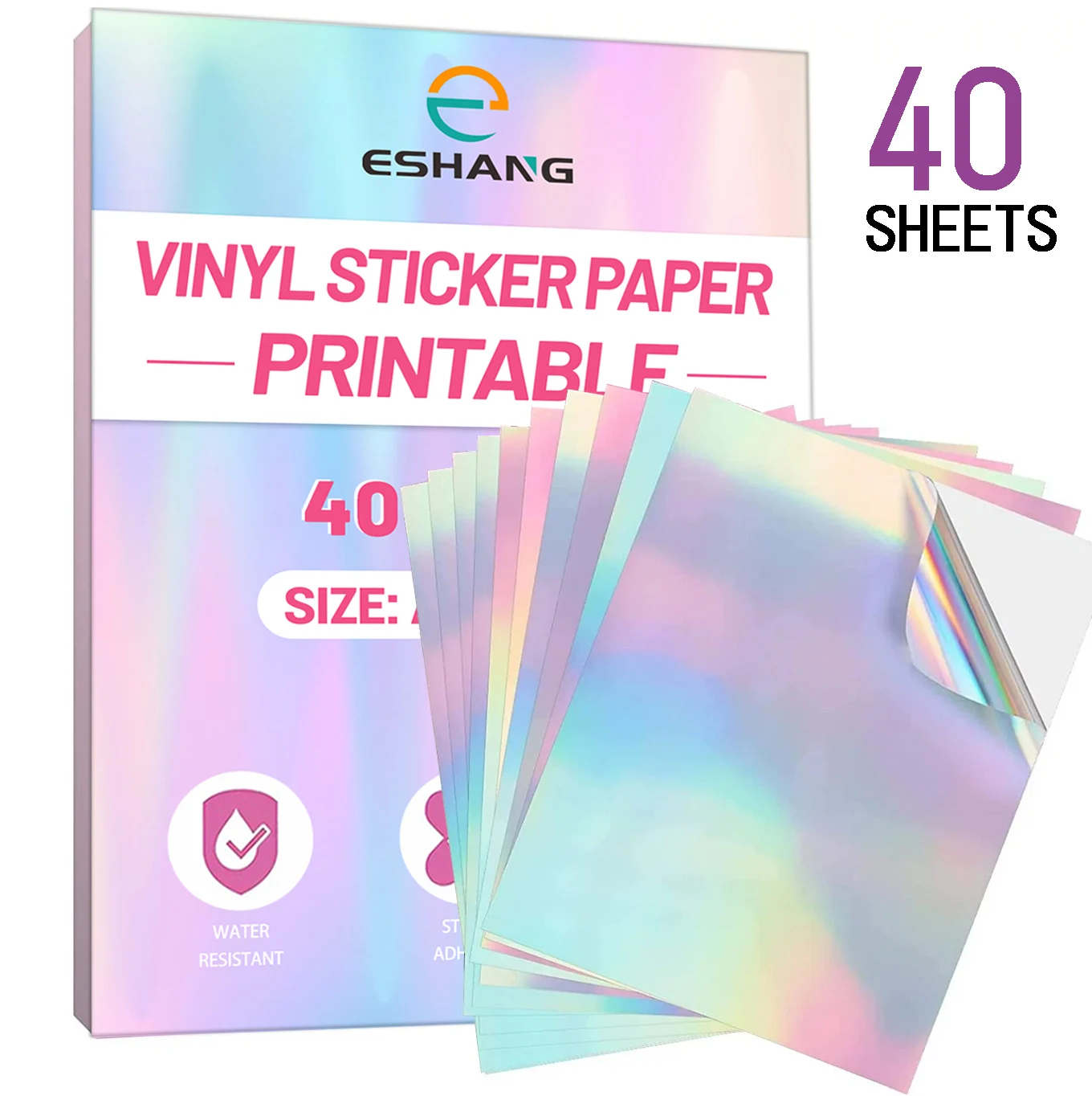40 Sheets A4 Size Holographic Rainbow Printable Vinyl Sticker Paper 8.3x11.7 Inch Waterproof Sticker Paper Rainbow For Inkjet