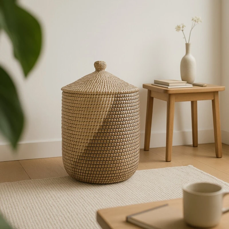 

Woven Household Laundry Basket, Handcrafted Lidded Storage Bin, Toy Organizer, Home Storage Basket