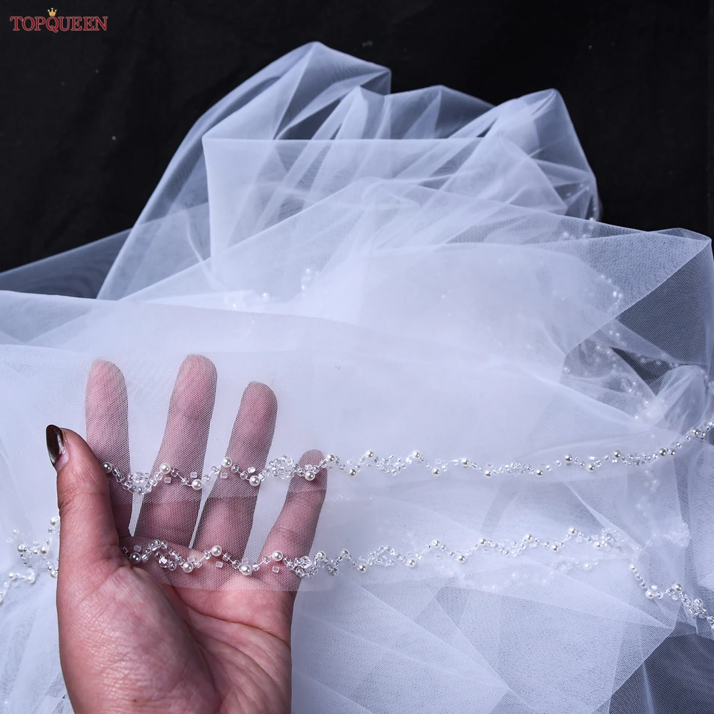 

TOPQUEEN V121 Качественная свадебная фата с кристаллами и бисером, 2-слойная свадебная фата с бисером на кончиках пальцев, может быть изготовлена по индивидуальному заказу