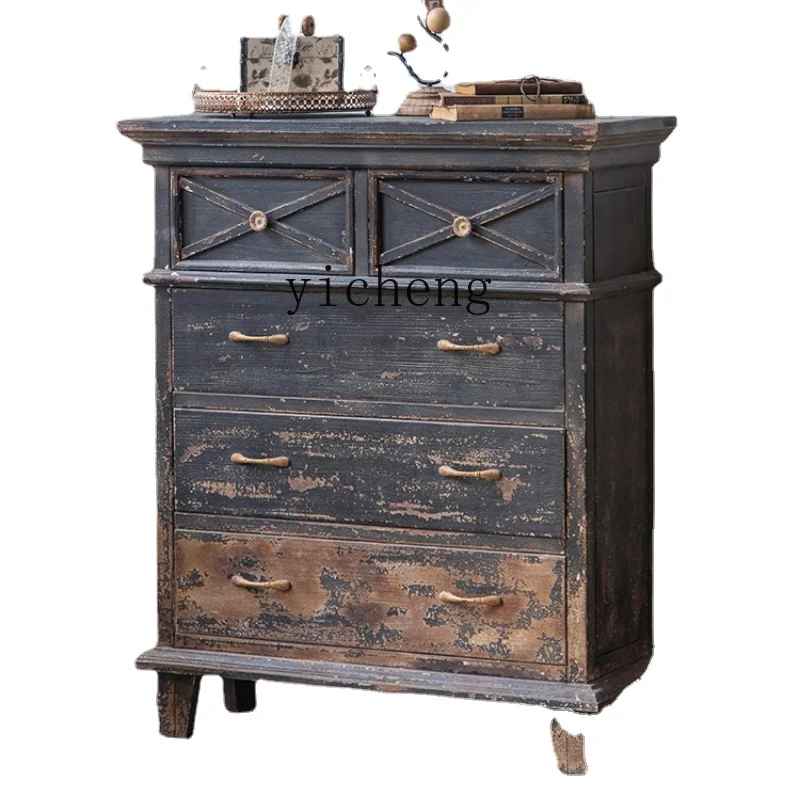 

Zf Solid Wood Chest of Drawers Vintage Black Country Home Restaurant Wall Decoration Wood Locker