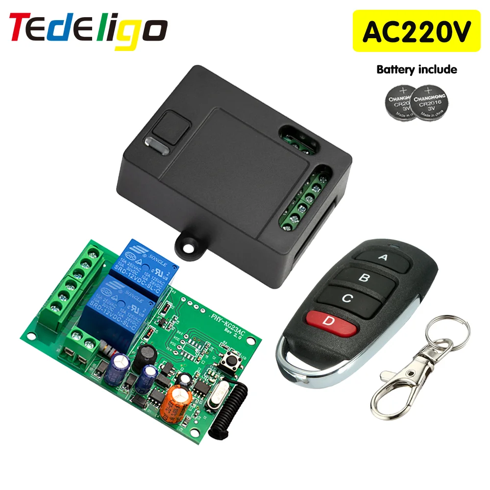 

Wireless RF Remote Control AC220V 2Channels Relay Receiver Module and 433Mhz Universal Transmitter For Gate Motor Garage Control