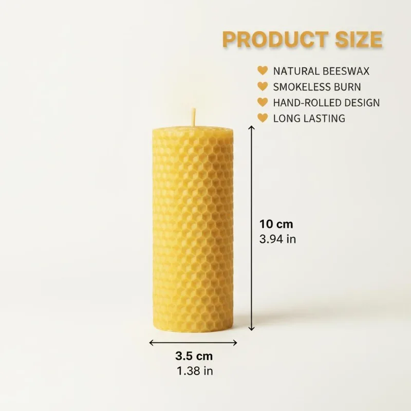 6pcsNatural Pure Beeswax Honeycomb Roll Pillar Candle - 10x3.5cm, Box Pack, Clean Burn, Home Decor & Wedding Gift Candle