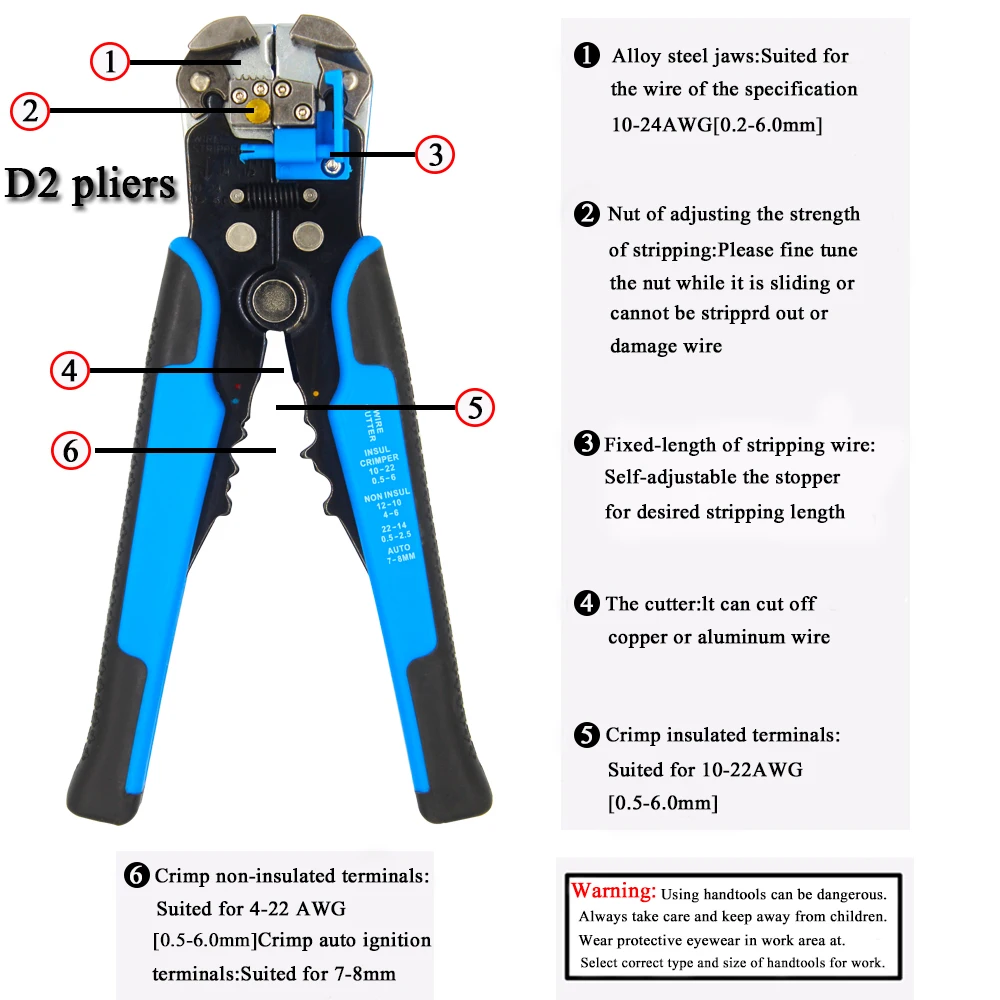 Wire Stripping Pliers, Guide Ruler Measurement, For Cutting Cables, Crimping Terminals, 0.2-6.0mm, High Precision Hand Tools