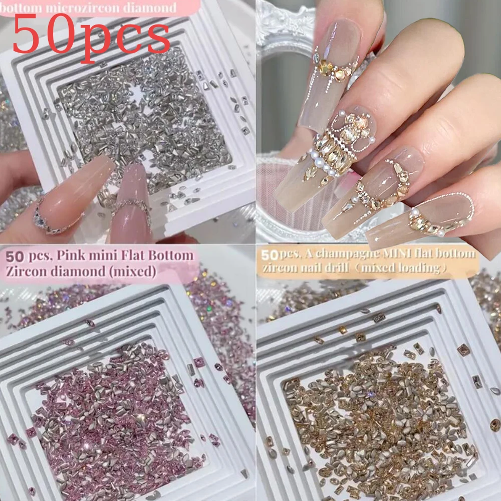 50PCS 3D Mini Zircon Nail Art Rhinestones Pink Champagne Translucent Crystal Water Droplet Love Shape Zircon Nail Art Decoration