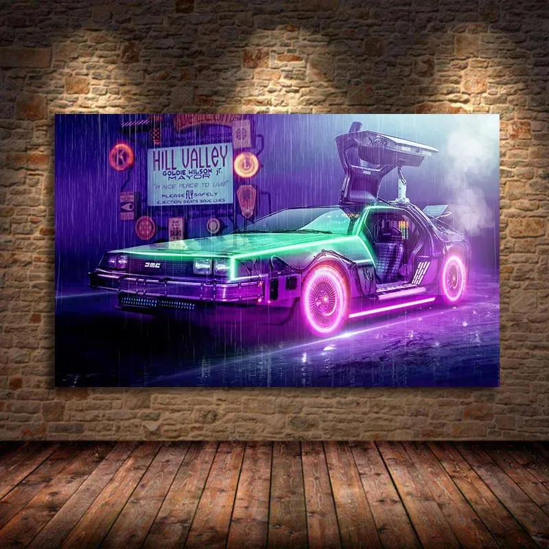 Car DeLorean DMC Back To The Future Movie Poster Motivational Poster Wall Art Canvas Painting for Room Home Decor Unframed