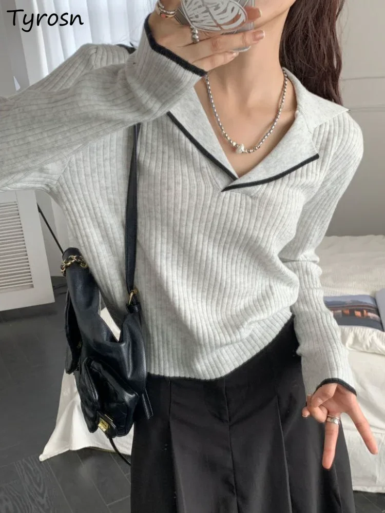 Pullovers Women Patchwork Students Special V-neck Daily Sweater Leisure Loose Autumn Cozy Simple Korean Style Designer All-match