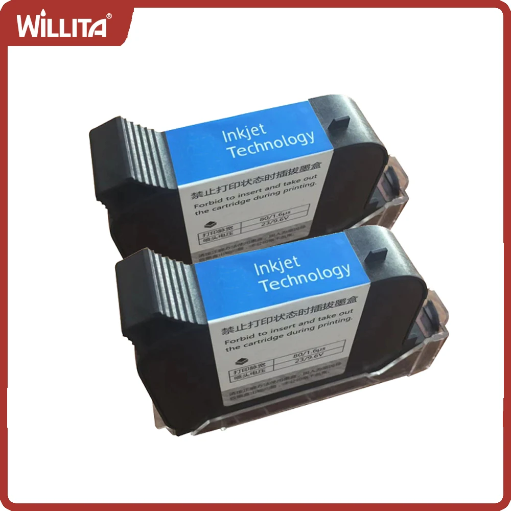 2PCS Willita 42ML Handheld Printer Ink Cartridge 12.7mm Height Inkjet Printer Fast Dry Eco Solvent Blcak Ink Cartridge