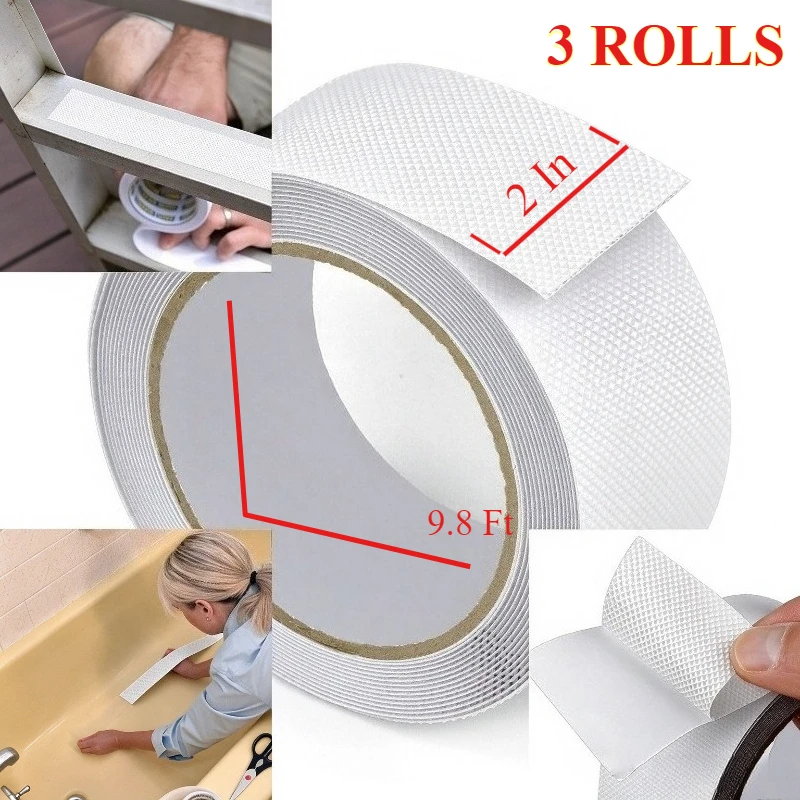 FEITE 3 ROLLS Non Skid Tape 2Inx9.8Ft Anti Slip Tape for Stairs,Shower Safety Tape for Tub, Bathroom, Tread Steps, Boats, Garage