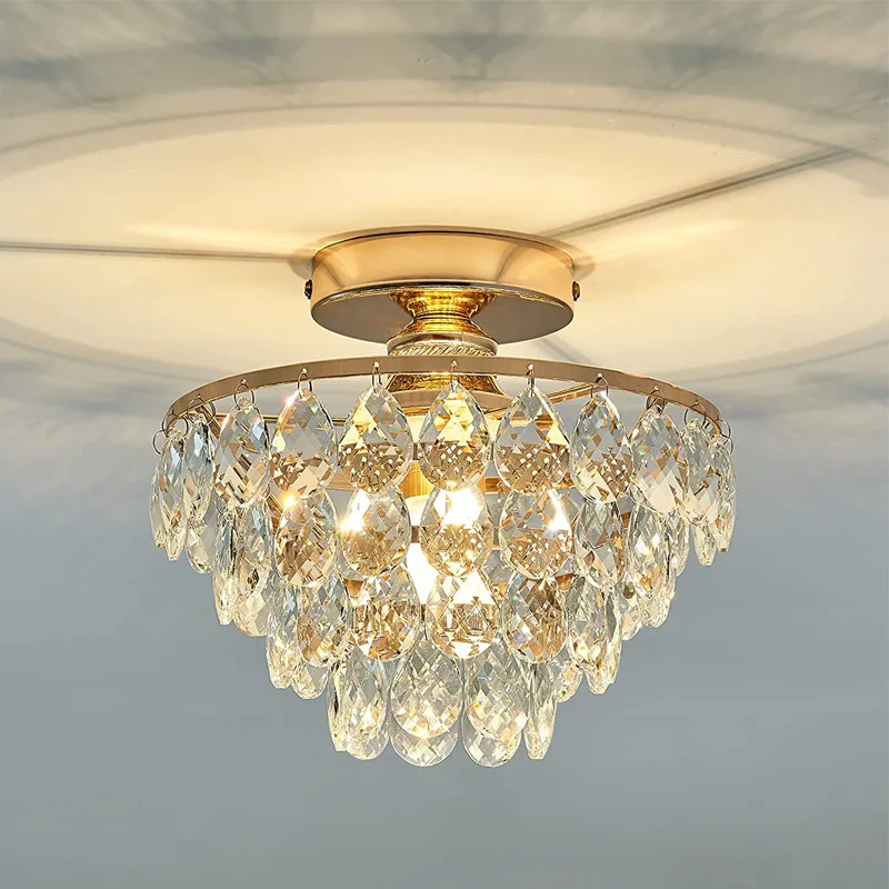 French Crystal Ceiling Light Modern Ceiling Lamps Hallway Lighting Small Chandelier Gold Black Living Room Bedroom Ambient Light