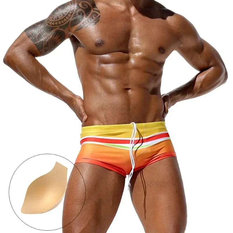 Fashion Men Swimming Trunks Sexy Low Waist Drawstring Swimwear Quick Drying and Breathable Sports Surf Bathing Suit Beah Shorts