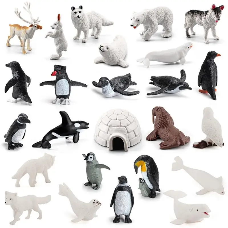 

26pcs 3D Polar Animal Figurines Mini Arctic Animals Toys Marine Model Set Home Decoration Arctic Bear Kids Child Bedroom Decor