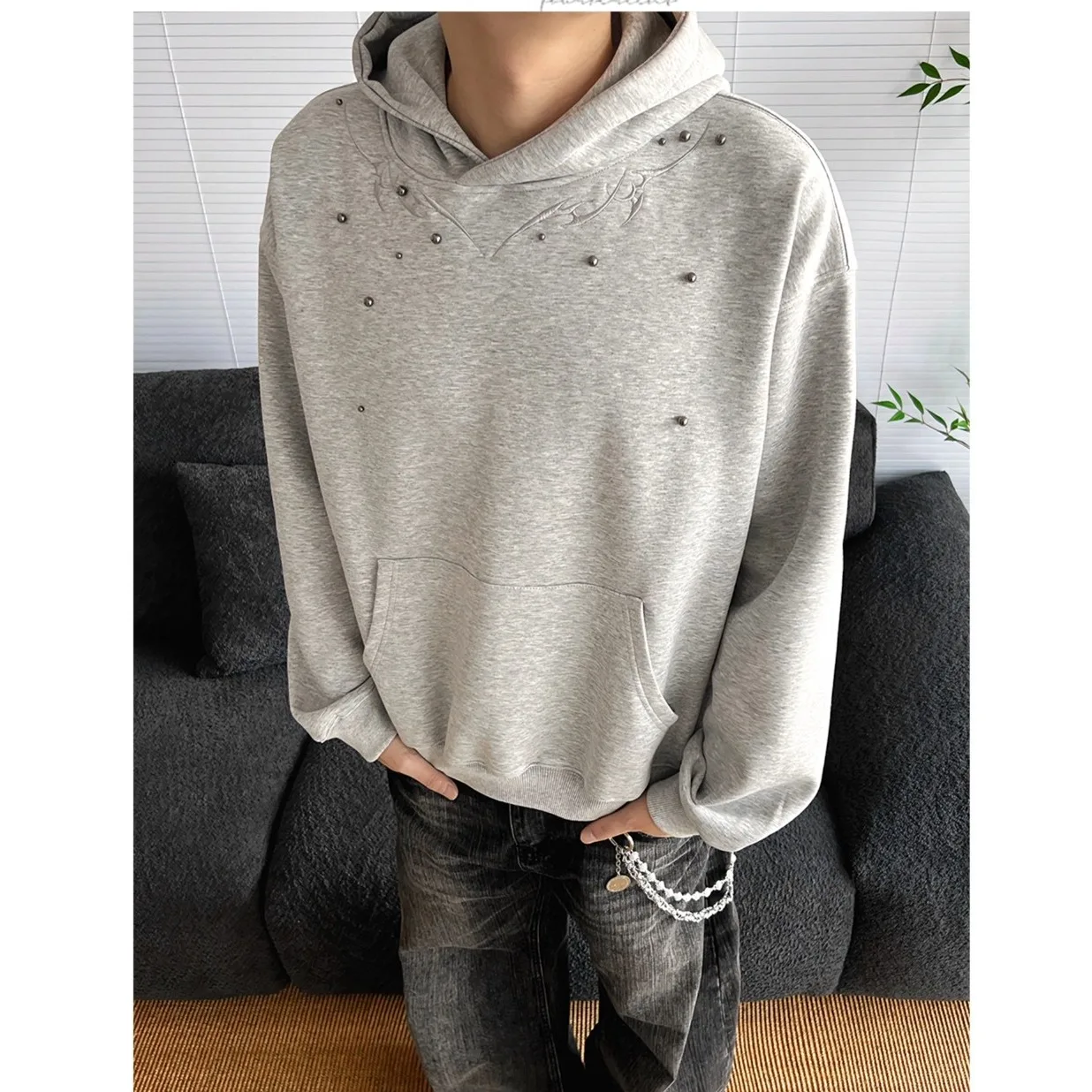 جديد الأمريكية الرجعية العمود الفقري التطريز برشام الحرفية نمط الرجال هوديي Harajuku القوطية فضفاض عارضة الرجال أعلى #6