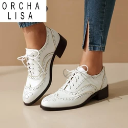 ORCHA LISA 2024 British Style Vintage Broguues Lace Up 3.5cm Heel Patent Leather Big Size 48 Student School Casual Shoes