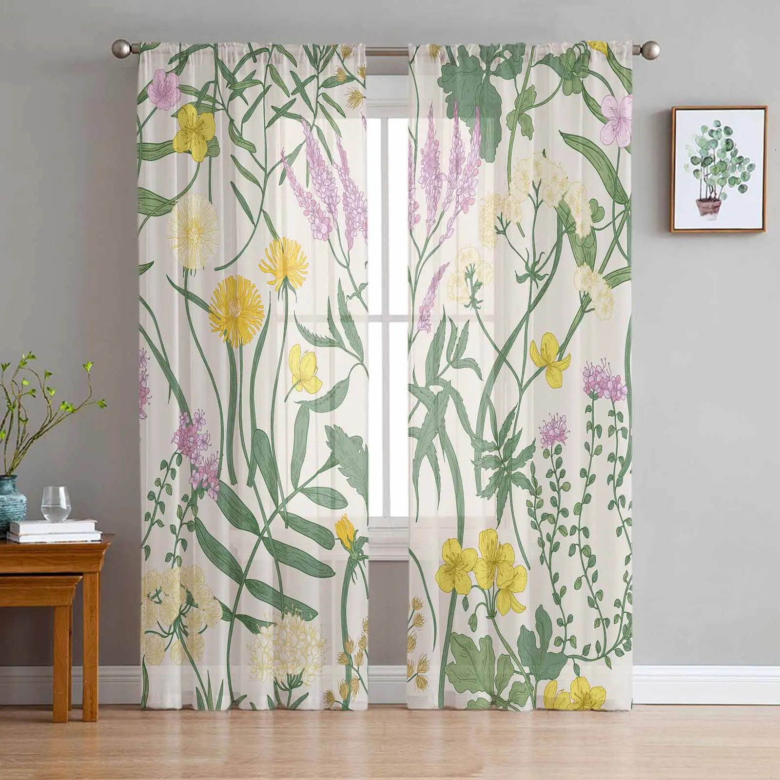 

Plant Texture Flowers Triangle Tulle Sheer Window Curtains For Living Room Kitchen Children Bedroom Voile Hanging Curtain