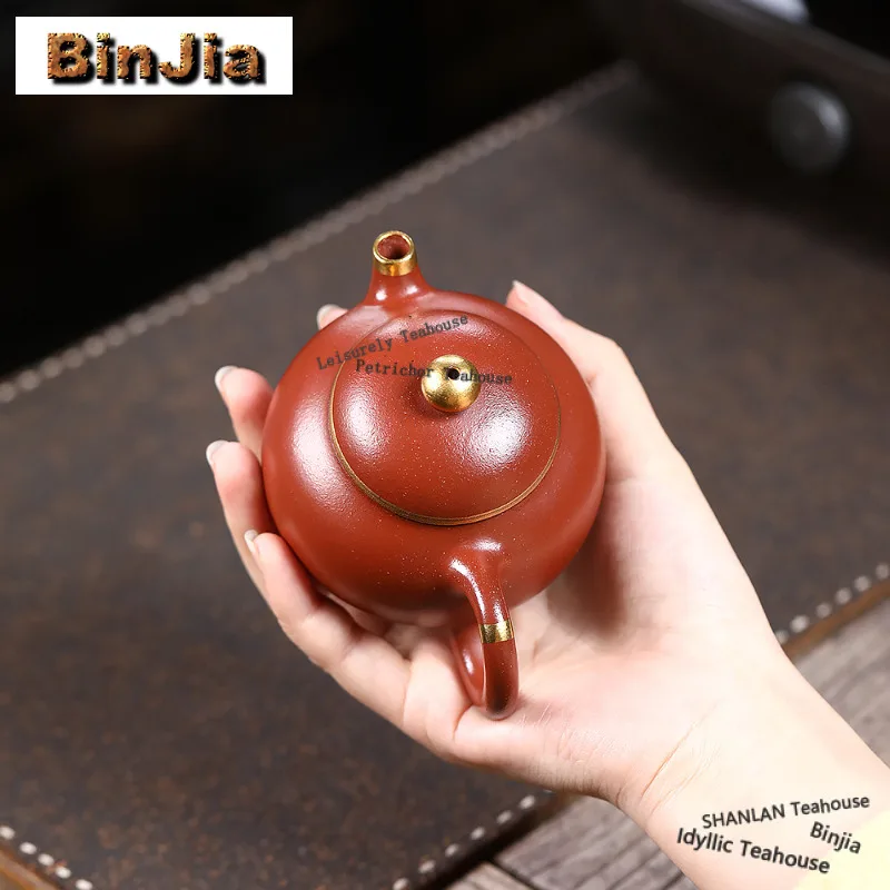 160ml Vintage Yixing Purple Clay Teapots Handmade Gold Drawing Wen Dan Pot Raw Ore Dahongpao Mud Kettle With Filter Zisha Teaset