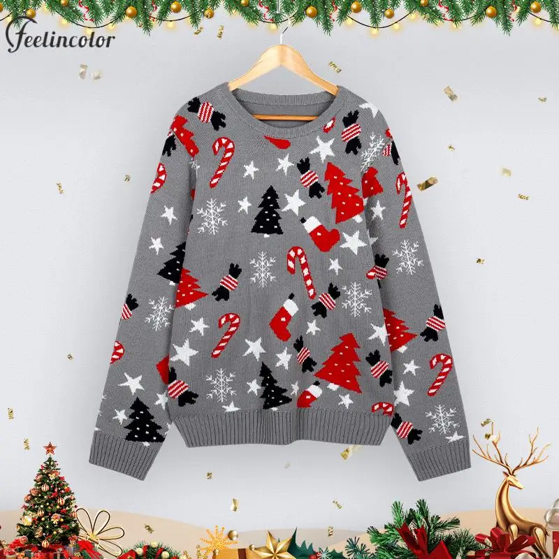 Ugly Christmas Sweater for Woman Man Xmas Knited Printed Sweatshirt Elk Snowman Oversized Pullover Winter Warm Casual Streetwear