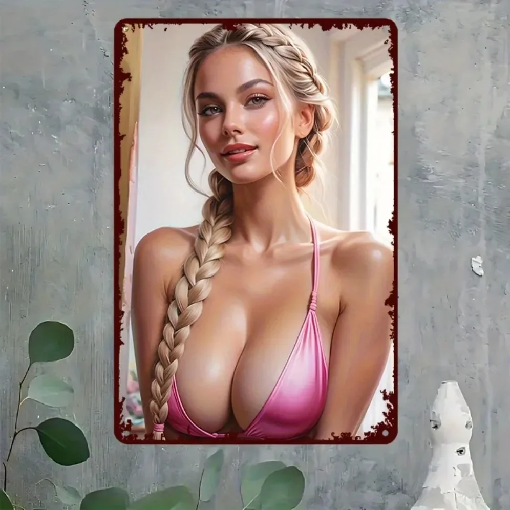 Vintage Retro Bikini Metal Tin Sign 8x12 Inch Wall Decor with Pre-Drilled Holes for Kitchen Bar