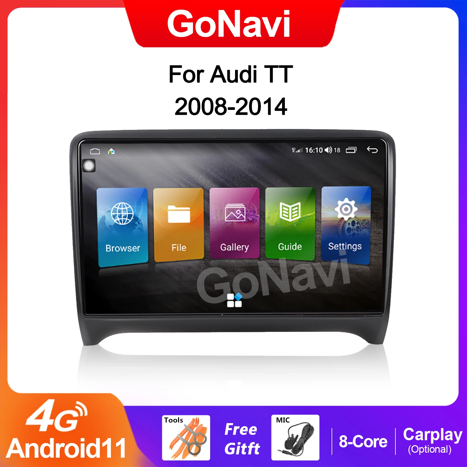 

GoNavi Android 11 Car Radio DVD MP5 Intelligent Touch Central Multimedia Screen System Navigation carplay For Audi TT 2008-2014