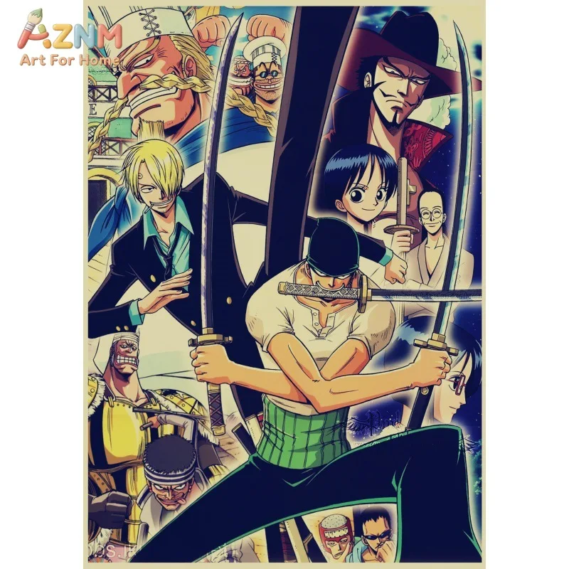 AZNM One Piece Anime Canvas Wall Art Luffy Zoro Ace Doflamingo All Characters Poster Unframed Canvas Print For Home Bedroom Deco