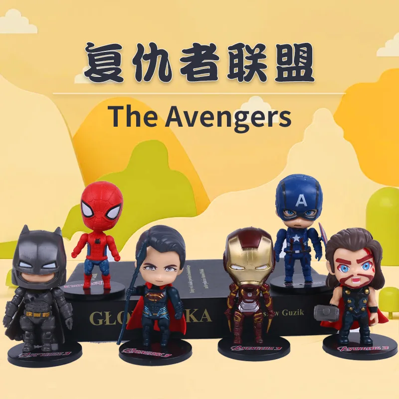 6PCS Woman Superman Batman Iron Man Captain America Spider-Man Action Figure Collection Toys Gift 9CM