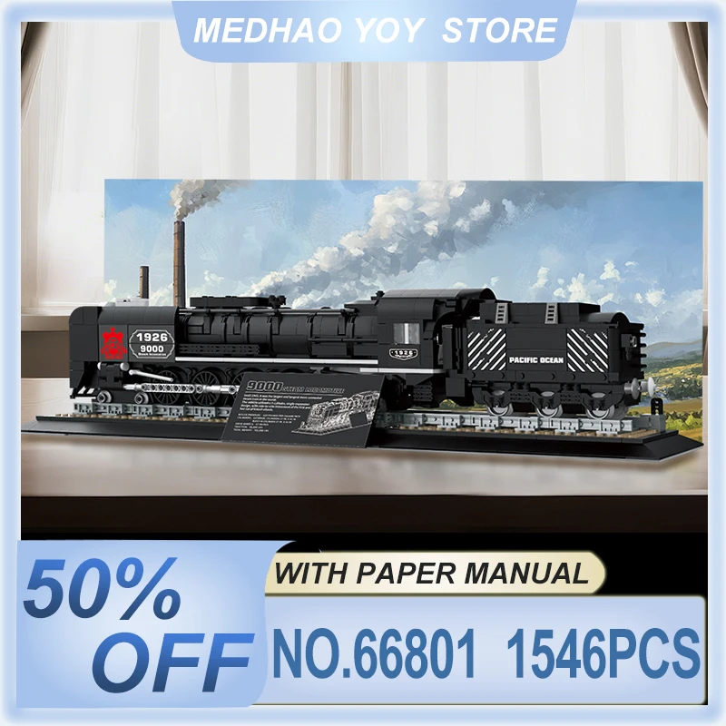 

New 66801 MOC Creativity Steam Locomotive Type 9000 Building Block Model Train Bricks Assembling Toys for Boys Chrismas Gift Set