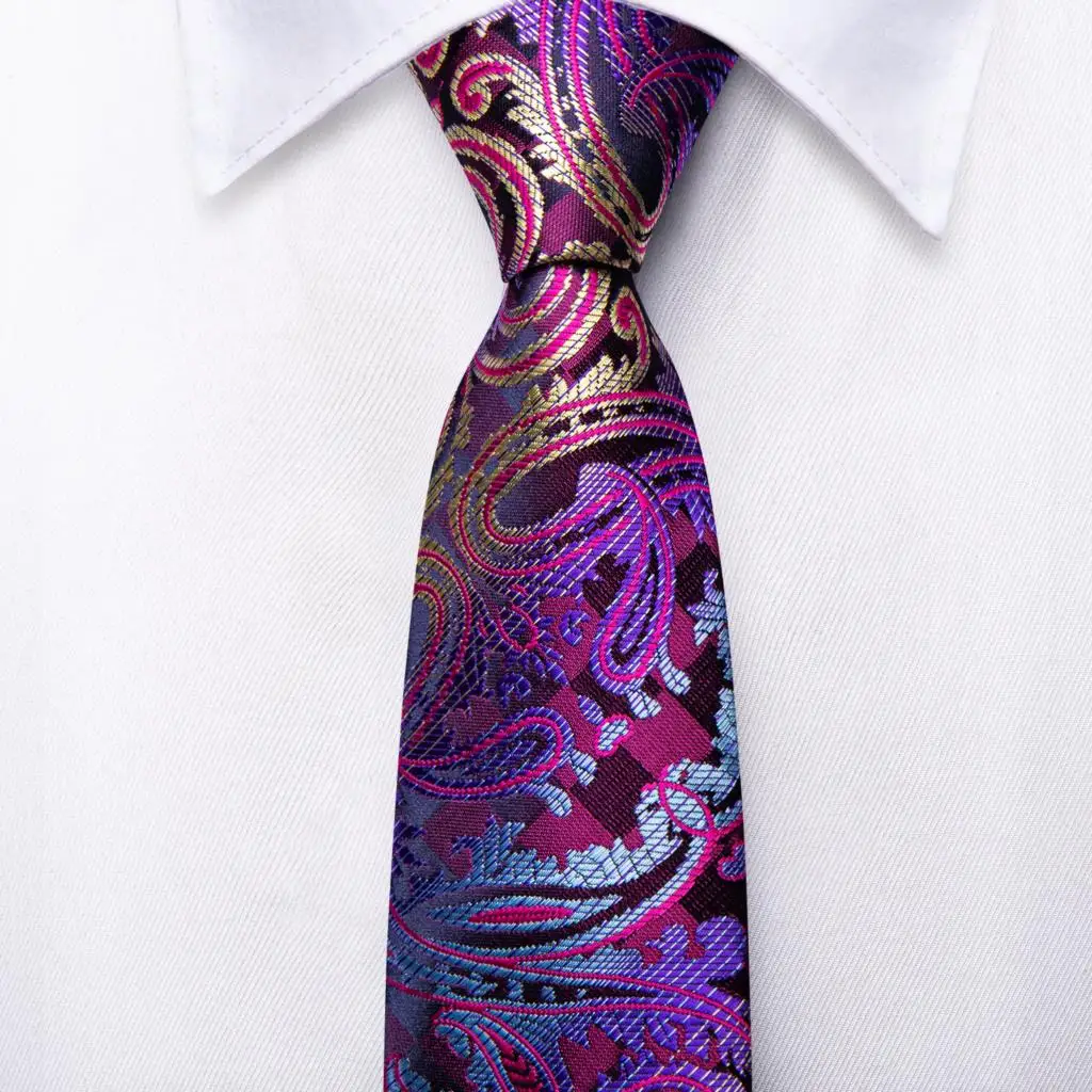 Hi-Tie Boy Silk Tie For Children Purple Paisley Child Necktie 120CM Long 6CM Wide Luxury Designer Handky Fashion Student Tie