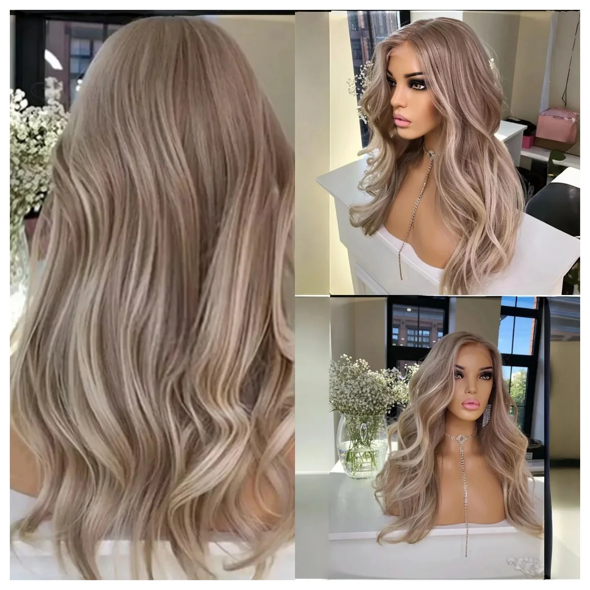 Ombre Blond Glueless Body Wave Wig for Women Synthetic Lace Front Pre-Plucked Natural Hairline Wig for Daily Party Use