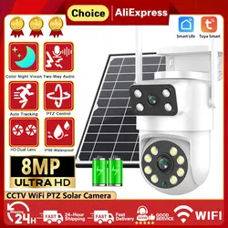 8MP 4K Solar Wirelesss IP Camera With 7800 mAh Battery Outdoor HD 4MP Dual Lens WiFi Camara Solar Panel CCTV Security tuya App