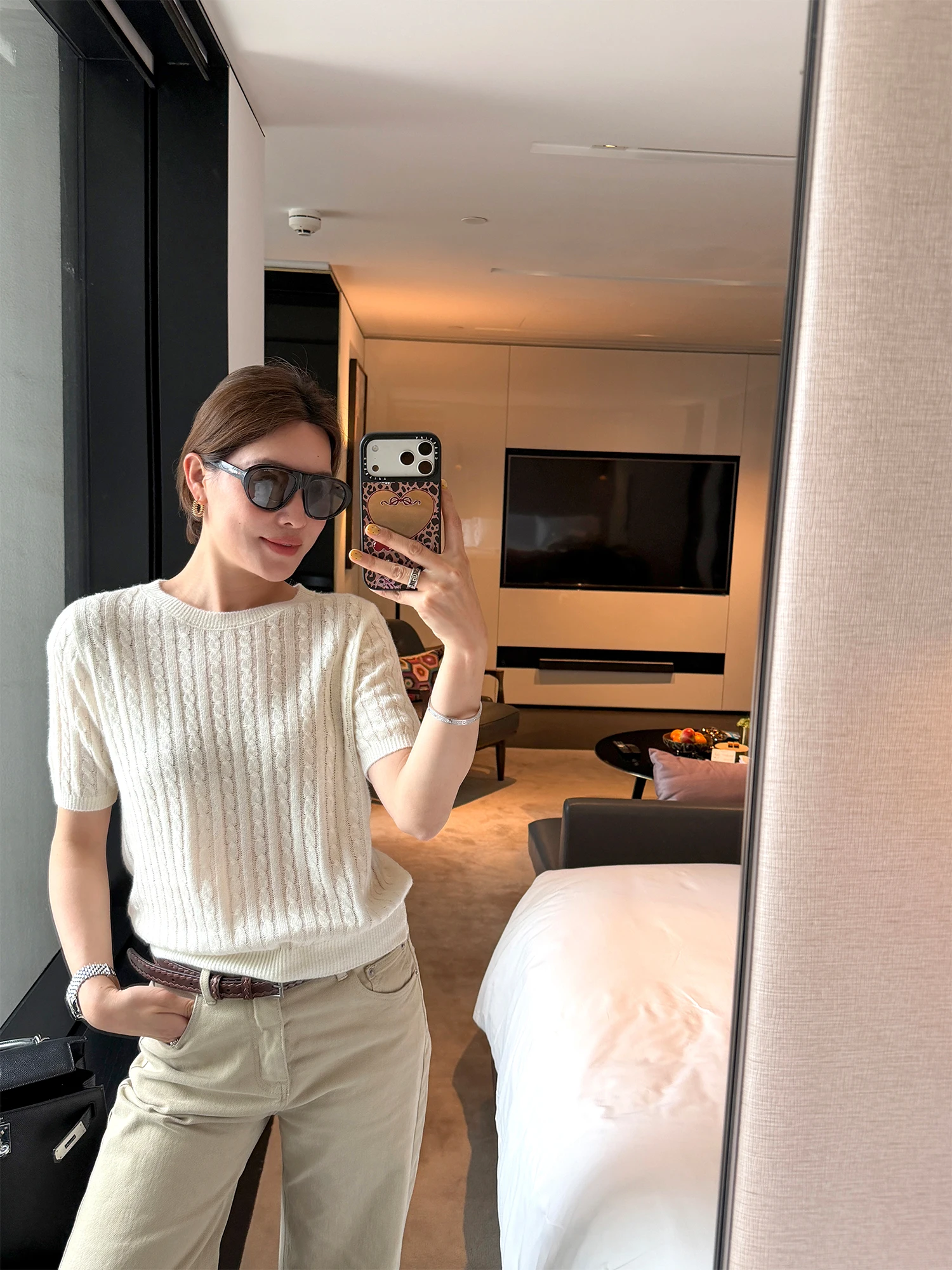 

Yangle Women's Short Sleeve T-Shirt Knitted Wool Silk Casual Style Spring Summer New Fashion Leisure Lazy Twist Pattern