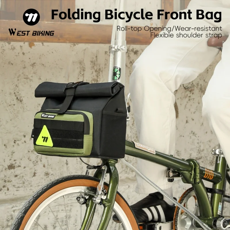 WEST BIKING Bike Handlebar Bag 3.3L Quick Release For Brompton Folding Bike Front Tube Basket Bag With MOLLE System Urban Cyclin