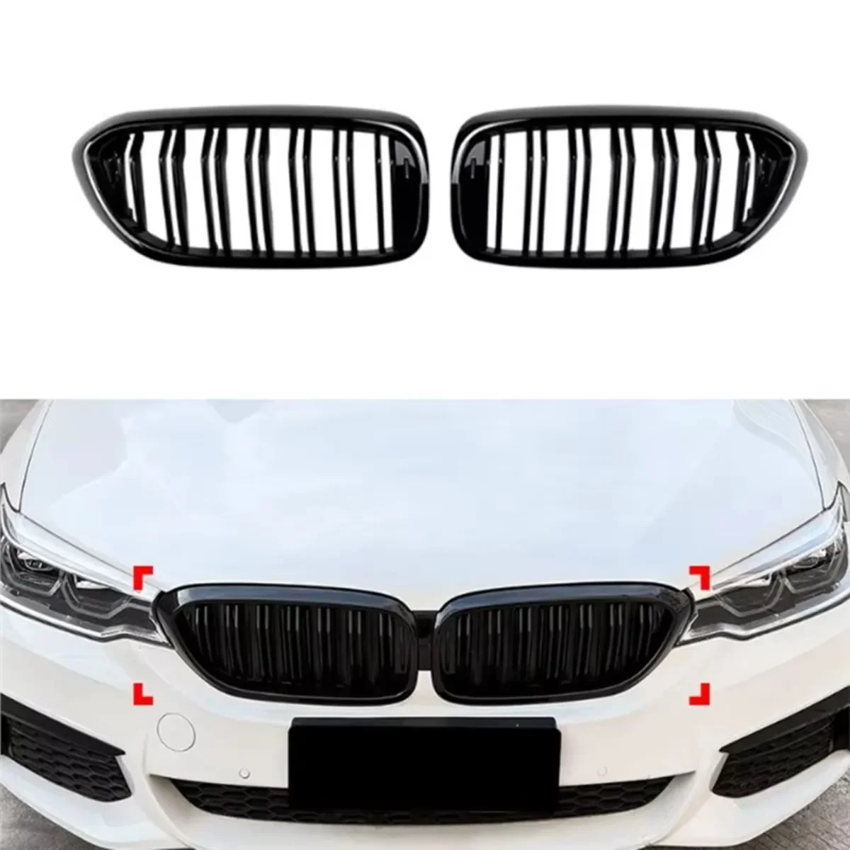 For BMW 5 Series G30 G31 2017-2020 Front Kidney Grille Dual Vertical Slat Grill Replacement Car Accessories
