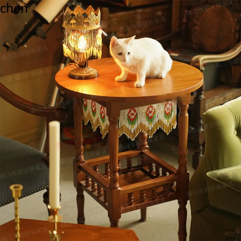 CZ Rose Table Bead Curtain Round Coffee Table Balcony Vintage Afternoon Tea Table