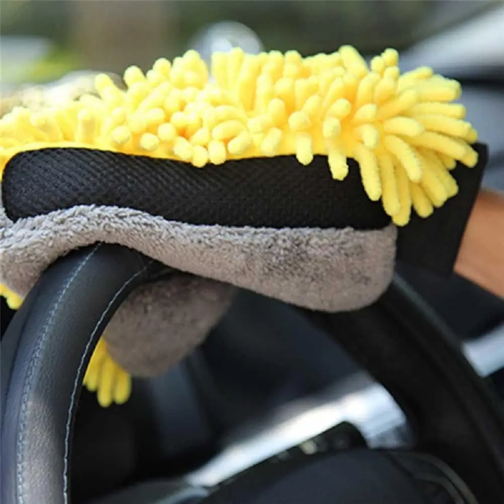 1PCS Waterproof Car Wash Microfiber Chenille Gloves Thick Car Cleaning Mitt Wax Detailing Brush Auto Care Double-faced Glove