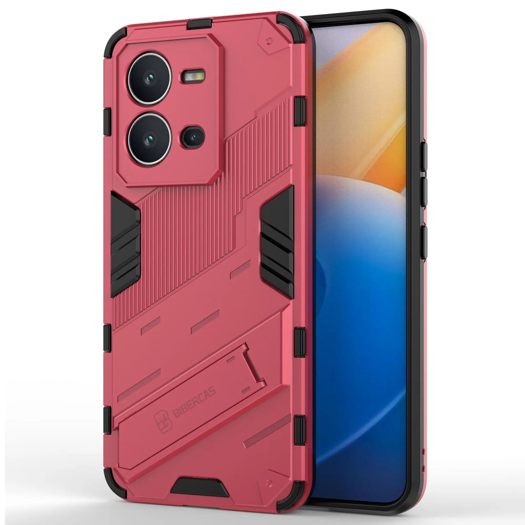 

Hard PC + Soft TPU Anti-drop Case for vivo V25 5G, Kickstand Cell Phone Shockproof Cover - Rose