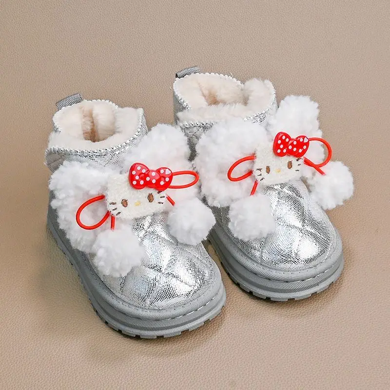 مرحبا كيتي الشتاء الأطفال أحذية سانريو Kawaii الاطفال الكرتون فتاة زائد القطن أحذية النساء الدافئة قصيرة التمهيد الطفل زلة الأحذية هدية #4