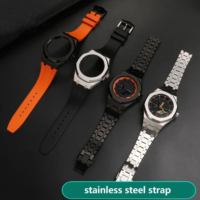 

New 4th Generation GA-2100 GA-2110 Modified Rubber WatchStrap Metal Case Bezel 316 Stainless Steel Strap+ Case With Tool Screws