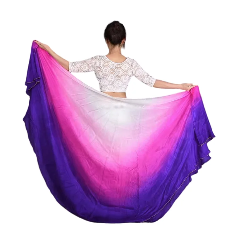 

100% Silk Veils Half Circle Belly Dance Stage Performance Props Gradient Color Shawl Semi Round Moon Shape 250*114cm Worship