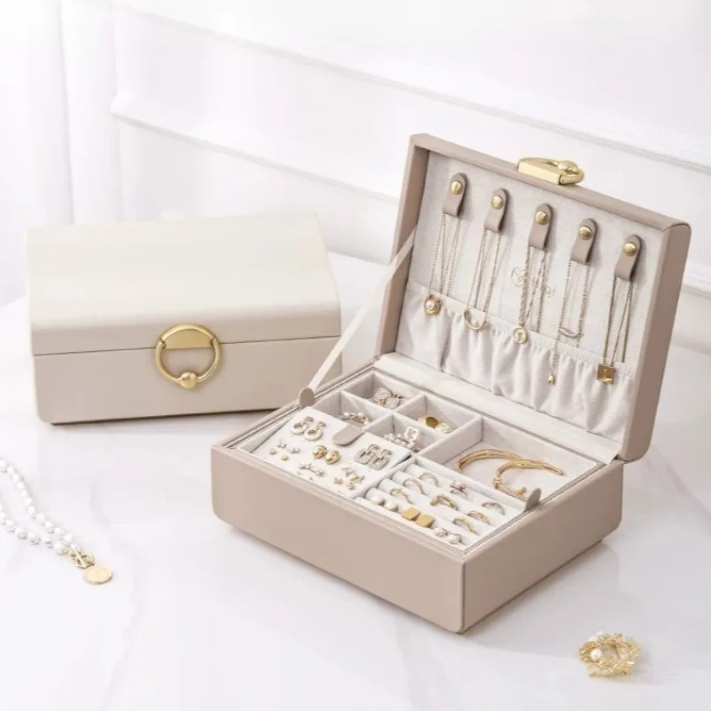 Luxury Jewelry Box Portable Necklace Storage Box Multifunctional Leather Earring Organizer Boxes Desktop Ring Packaging Case