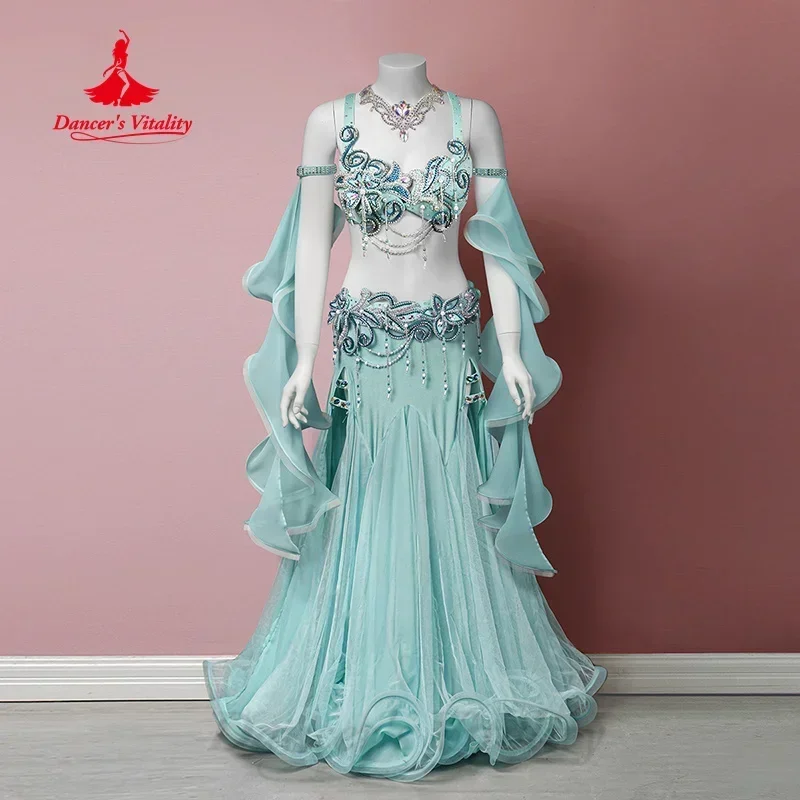 Belly Dance Set Women Customized Luxury Rhinestone Bra+High End Sexy Fishtail Long Skirt 2pcs Oriental Dance Performance Outfit