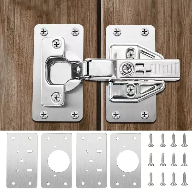 Cabinet Hinges Repair Plate Kit Stainless Steel Cabinet Door Hinges Wardrobe Door Concealed Hinges Angle Code Connector Hardware