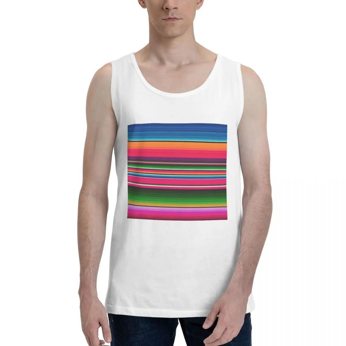 Mexican Blanket Striped Fiesta Serape 100% Cotton Men's Sweatshirt Vest Sleeveless Clothing Tees Men Tank Tops T-shirt