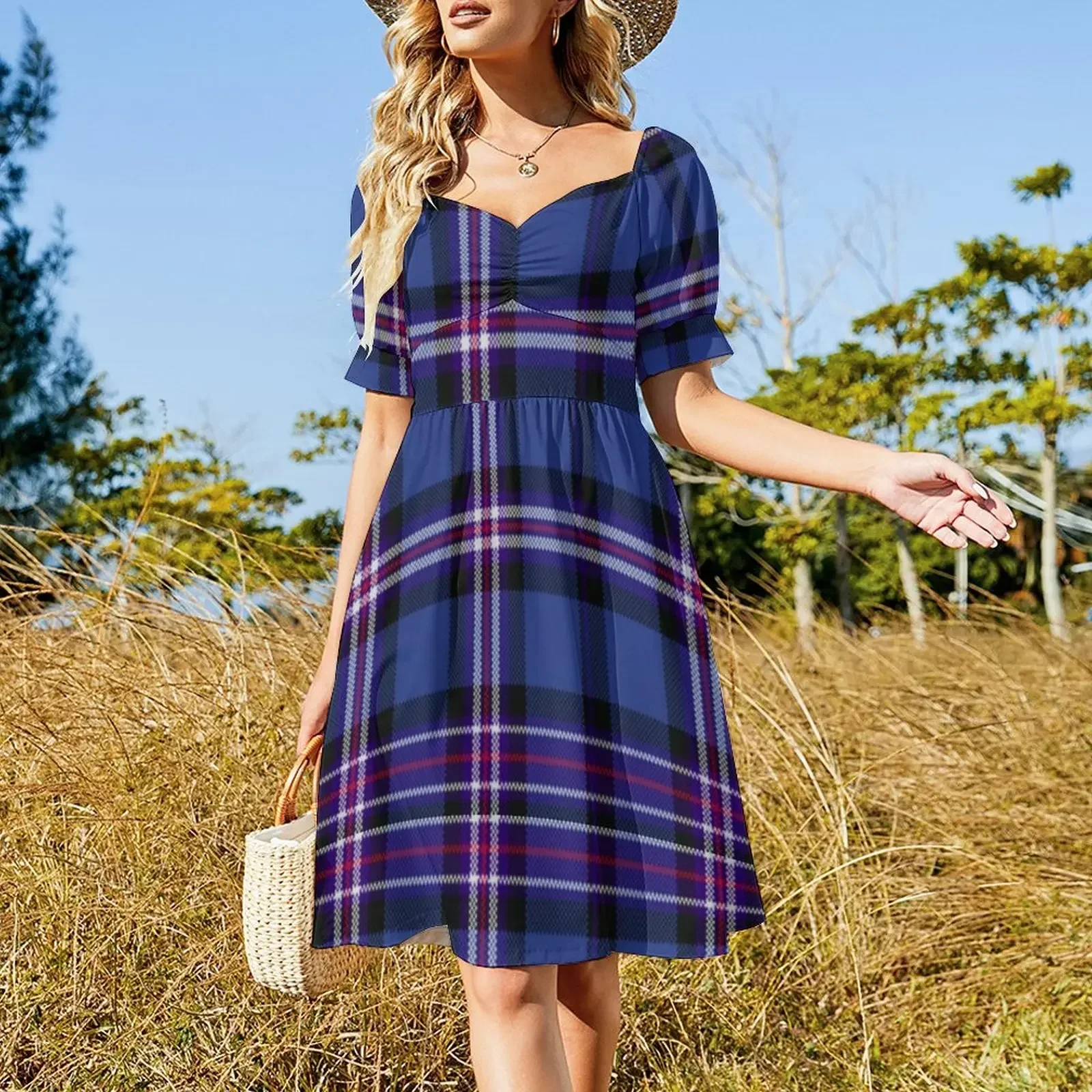 Tartan of Rangers Scotland blue background with red white and blue lines and black Sleeveless Dress loose summer dress Dress