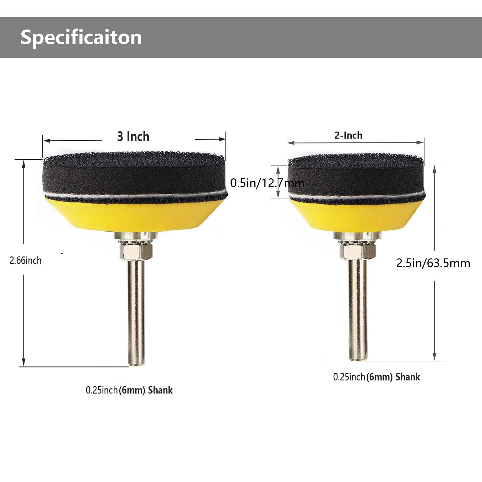 2/3 Zoll 50/75 mm Klett-Schleifpad-Set, 4/8 Stück, mit 1/4 Zoll Schaft, Bohraufsatz und Pufferpad mit weichem Schaumstoffschicht – Detail 2