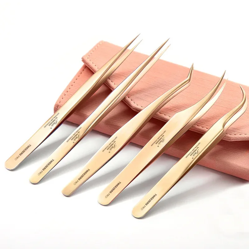 Edelstahl Wimpern Pinzette Professionelle Für Wimpern Verlängerung Gold Dekor Anti-statische Wimpern Pinzette Make-Up-Tools