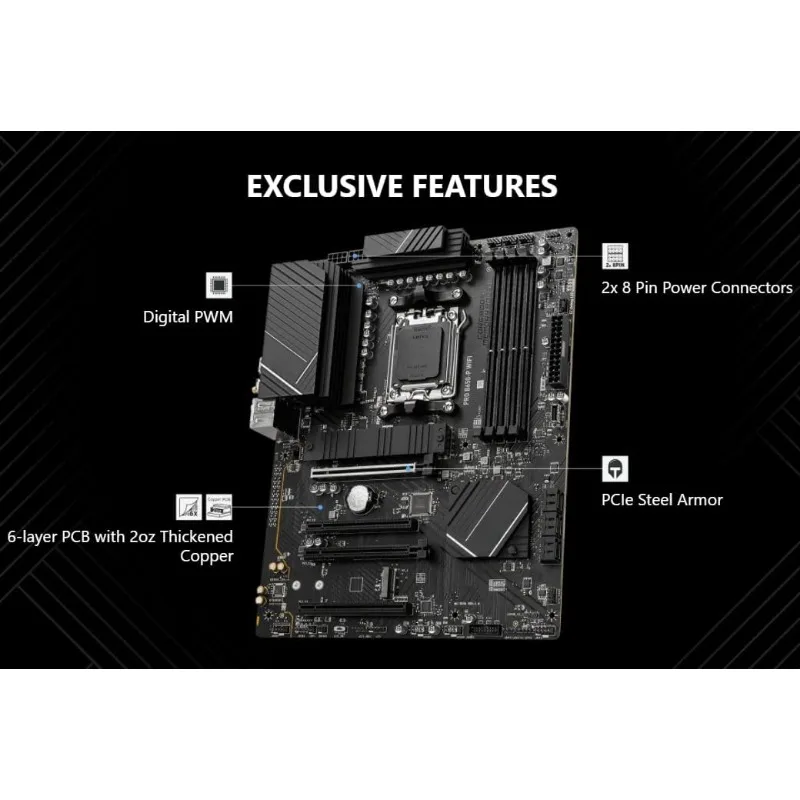 المنزل. 7 7700X 8-Core 16-Thread MSI PRO B650-P WiFi ProSeries اللوحة الأم (AM5، ATX، DDR5، PCIe 4.0)